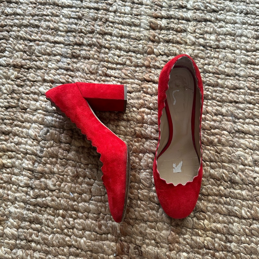 Chloe Red Scalloped Heels
